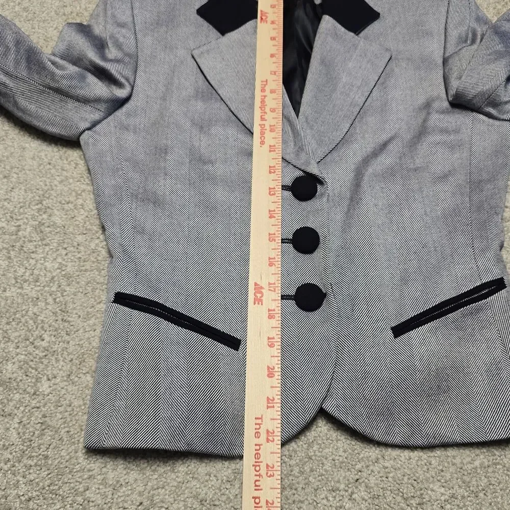Christian Dior Womens Navy Blue Herringbone Blazer Sz 2 Elegant Academia Office‎